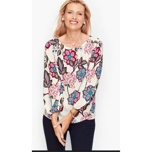 Womens Talbots Floral Eyelet 3/4 Poet Sleeve Blouse Top